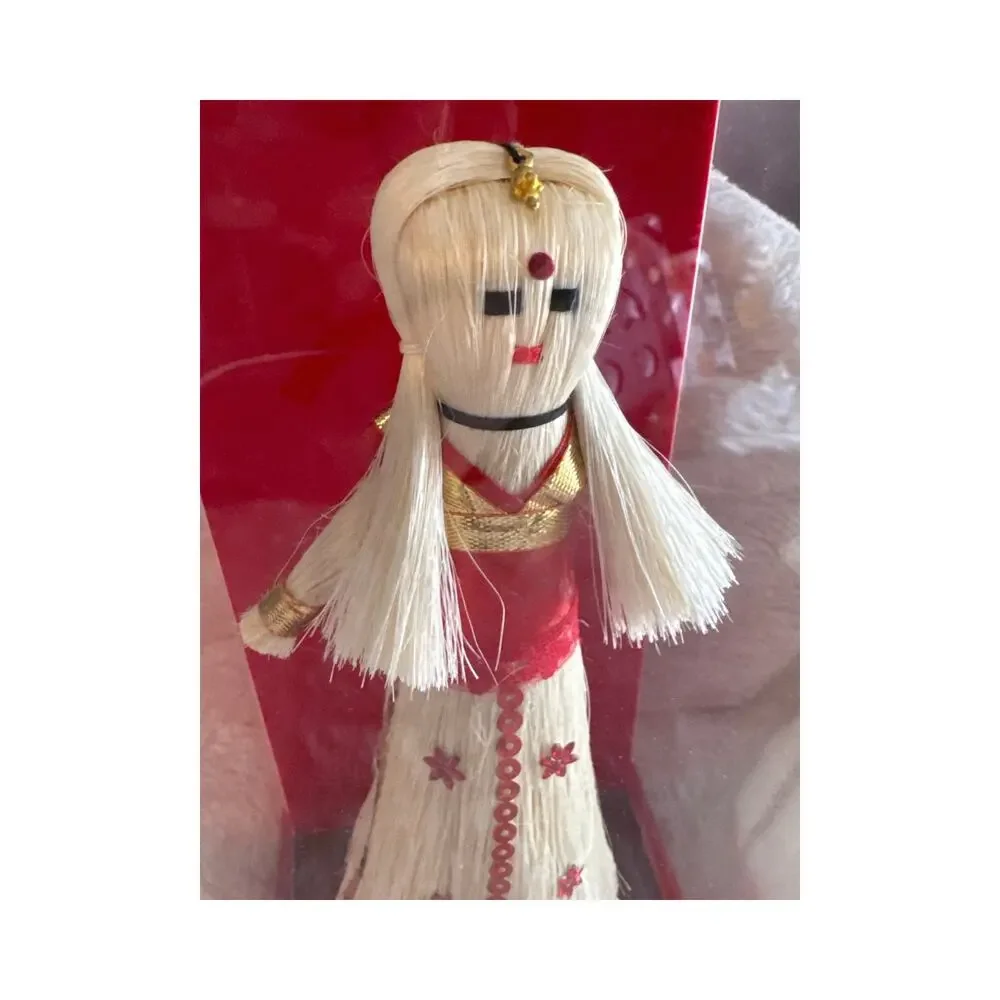 UNITY Native Corn Husk Angel Pine Cut Handmade Folk Art w/case small crack